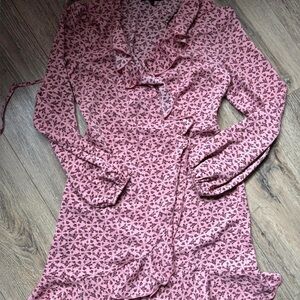 Chic Pink Floral Long Sleeve Dress